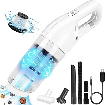 Handheld Vacuum Cleaner, Rechargeable Car Vacuum 9000PA Powerful 120W Hand Vacuum Cordless, Lightweight Mini Vacuum for Floor Kitchen Car Corner Pet Hair,White