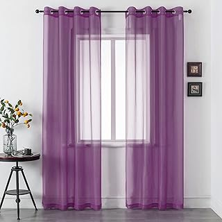DUALIFE Purple Curtains 108 Inches Extra Length for Living Room Set of 2 Panels Grommet Window Semi Voile Drapes Dark Purple Sheer Curtains for Kids Girls Bedroom Decor Royal Purple 52x108 Inch Long - Buy now