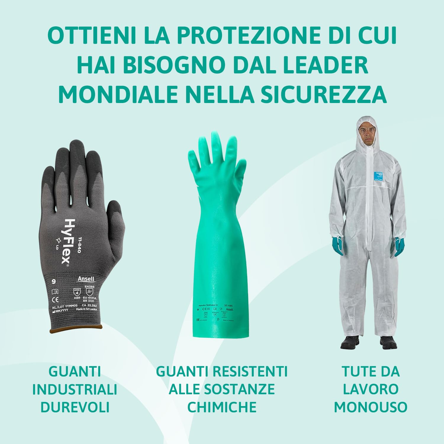 Ansell TouchNTuff 92-600 Guanti Monouso in Nitrile, Senza Polvere, Alta Resistenza Chimica e Meccanica, Protezione degli Alimenti, Usi Professionali e Industriali, Verde, Taglia L (100 Guanti)
