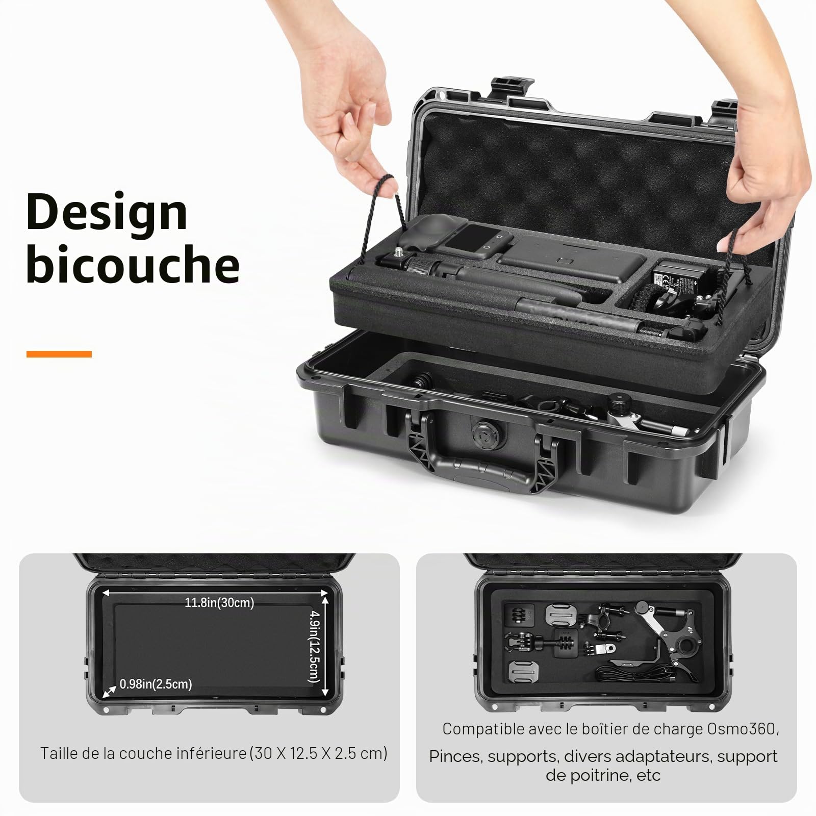 AMAZEAR Osmo 360 Housse rigide, double couche IP67 étanche antichoc pour DJI Osmo 360 Adventure Combo Accessoires, housse portable compacte légère