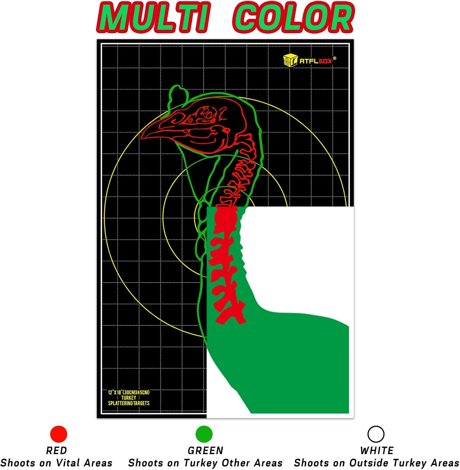 ATFLBOX 20 Pcs Splatter Turkey Targets, 12x18 Inch Adhesive Highly Visible Turkey Target Stickers for Shotgun Patterning, Splash Effect of Multiple Colors Shooting Practice