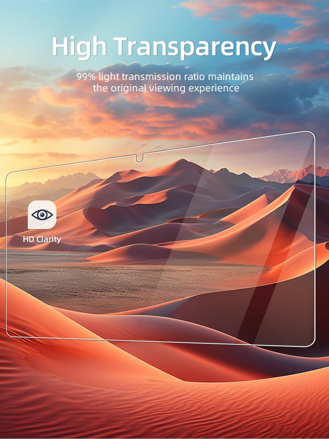 Image showing high transparency of the screen protector over a scenic background.