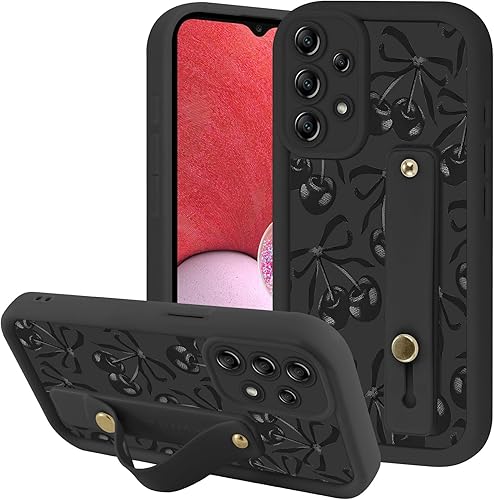 Zrutru Aesthetic Black Cherry Bow Phone Case for Samsung Galaxy A13 4G with Flex