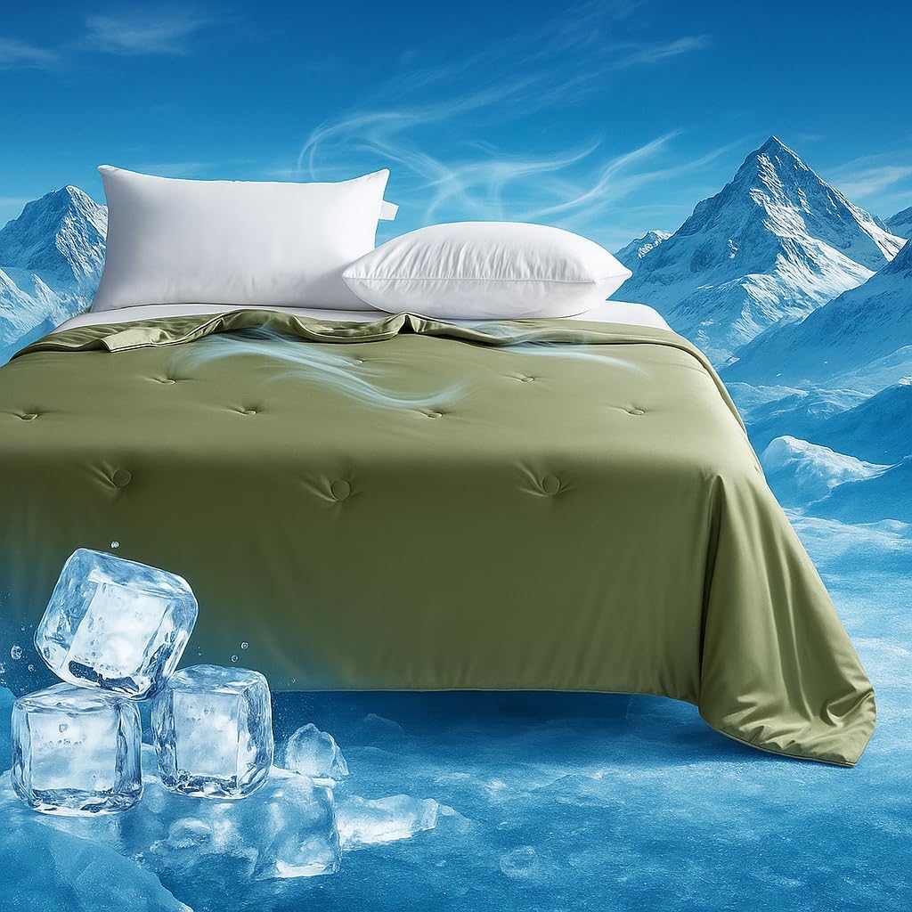BOV Queen Size Cooling Comforter,Dual-Sided Ice Cold Blanket for Hot Sleepers (92"x80") Breathable Summer Cooling Blanket Machine Washable Lightweight Queen Comforter (White)