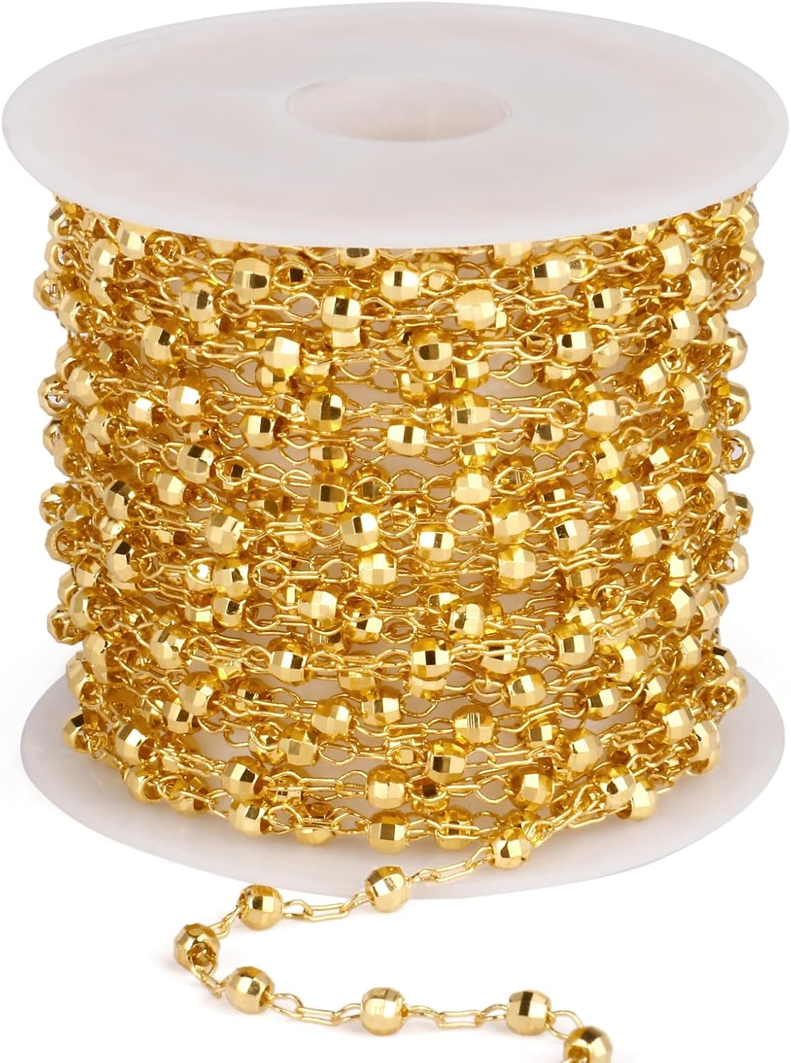 16.5FT Gold Satellite Jewelry Chain Roll, 3.5MM Diamond-Cut Ball Beaded Chain 18K Gold Plated Brass Cable Link Chains Spool Bulk for DIY Jewelry Making