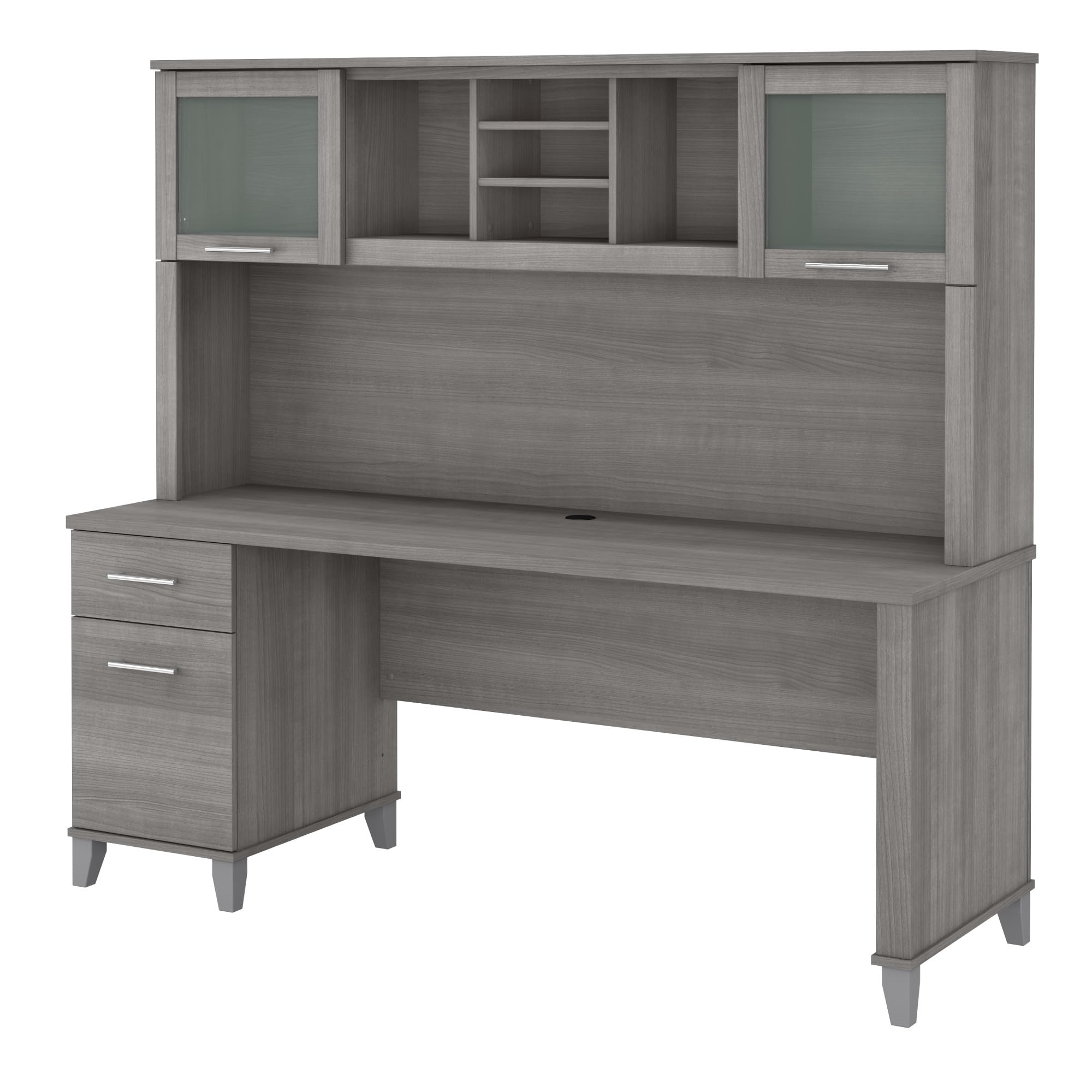 Bush Home Somerset 72W Office Desk with Drawers and Hutch in Platinum Gray
