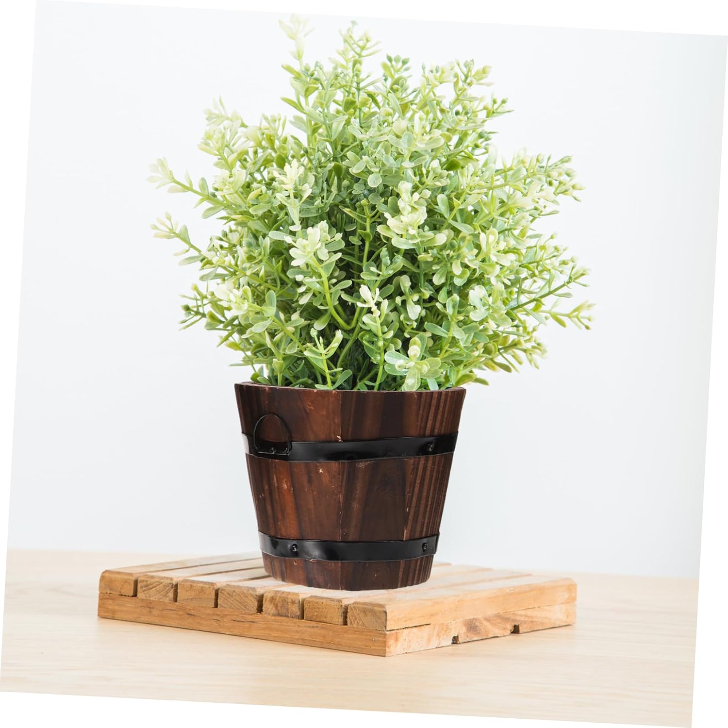 Holibanna Home Decor Home Decor 3pcs Wooden Barrels Whiskey Bucket Round Rustic Flower Planter Plant Pots Container Water Garden 18.5cm*18.5cm*15cm