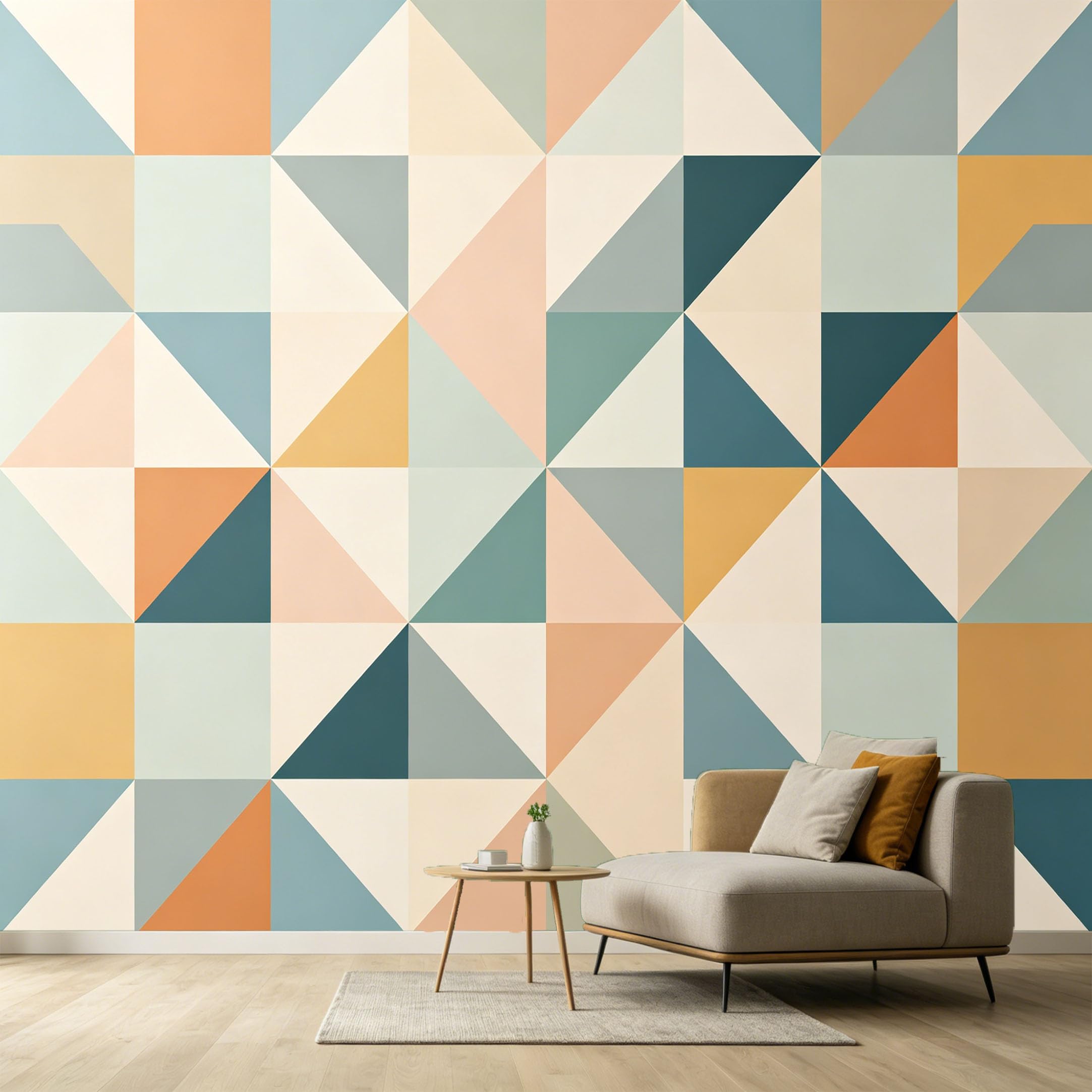 Custom Size Wall Murals Geometric Modern Minimalist Triangles Squares Soft Color Blocks SelfAdhesive Wall Fabric Removable Large Wallpaper for Photo Living Room