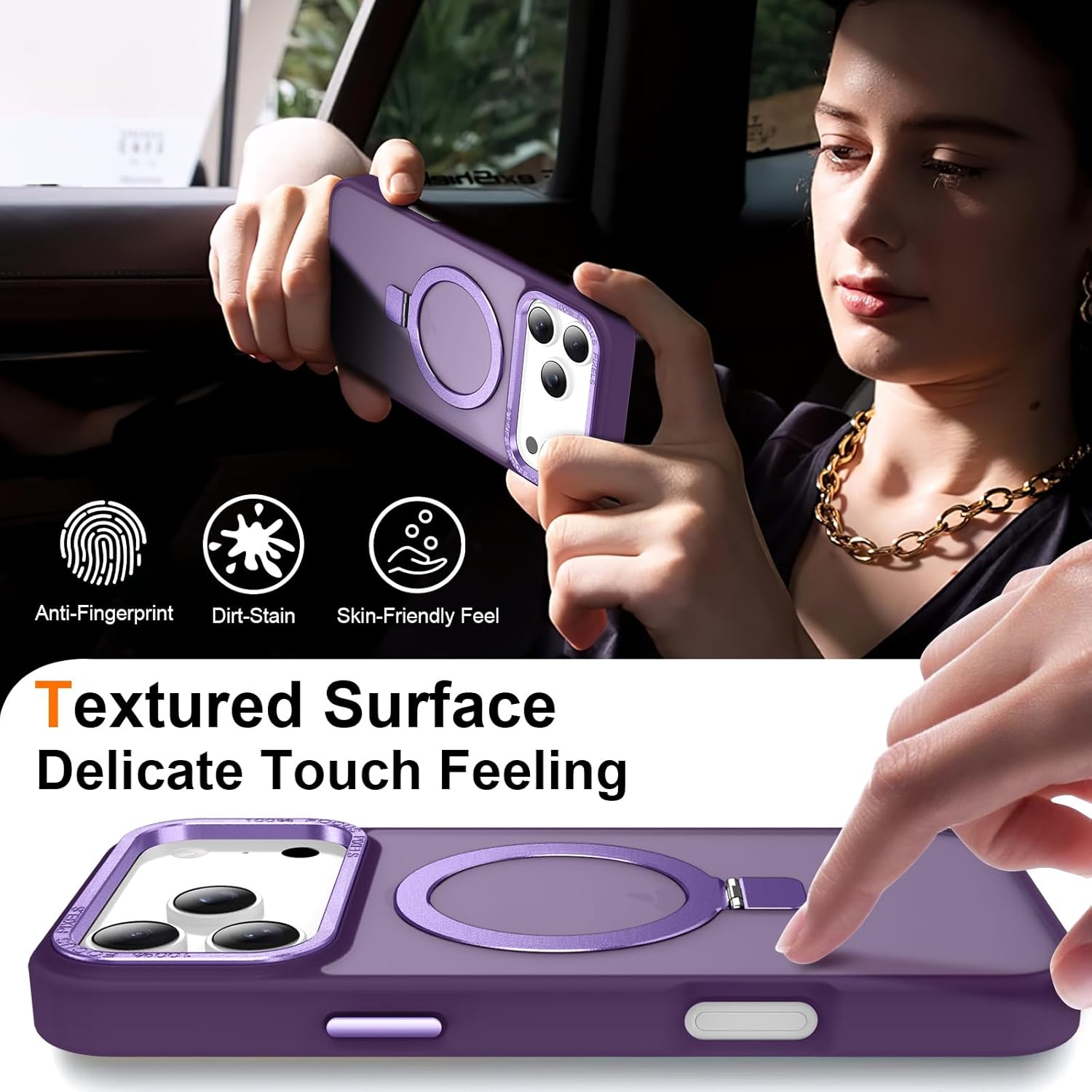 Magnetic for iPhone 17 Pro Max Case with Ring Stand, [10 FT Drop Protection] [Velvety Touch] Slim Translucent Matte Back Shockproof Phone Case for iPhone 17 Pro Max 6.9'', Dark Purple - Image 5