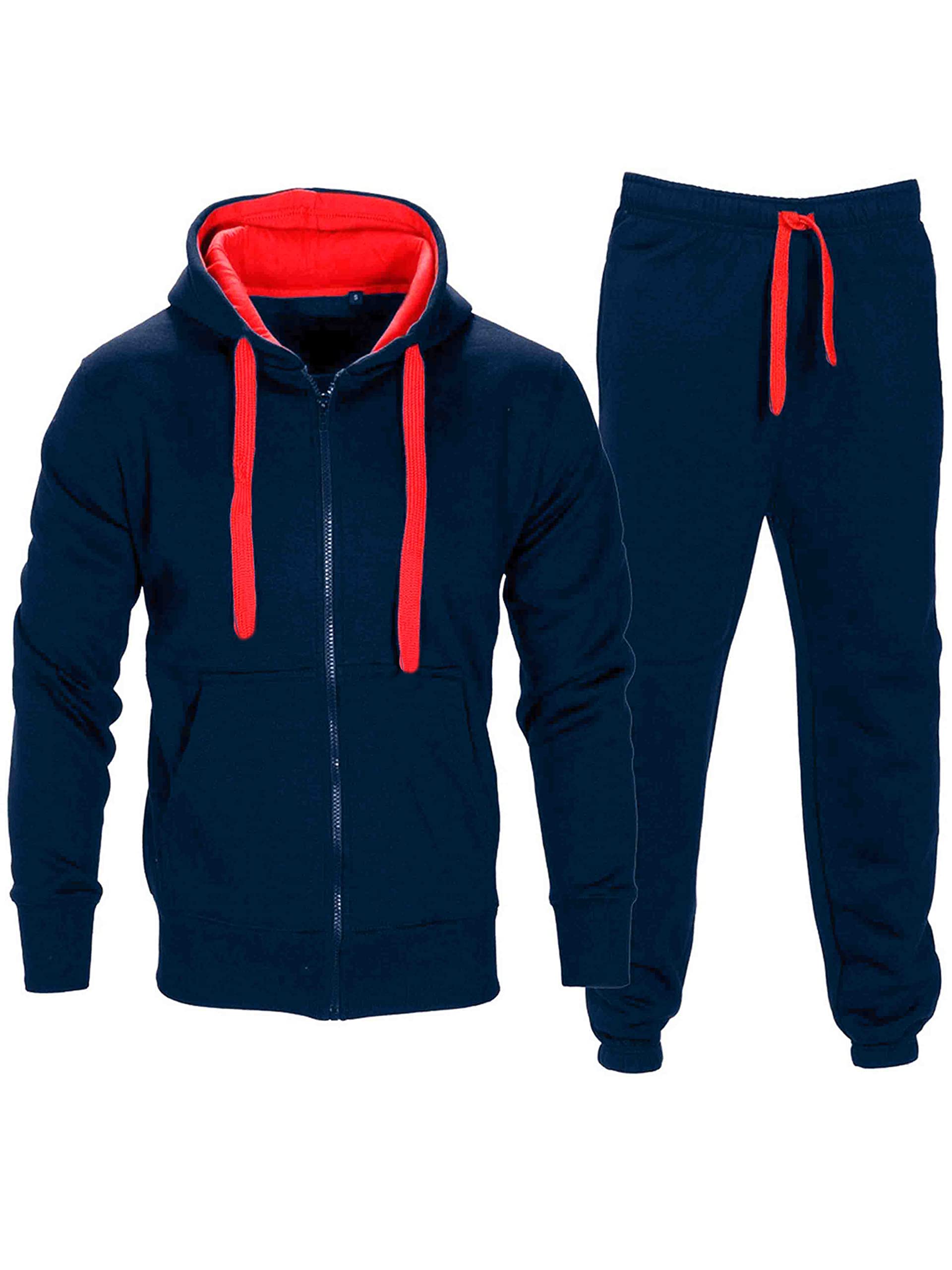 Love My Fashions® Men’s Tracksuit Full Sleeve Contrast Fleece Top & Bottom Cord Set Zipper Hood Jogging Suit Set Plus Sizes
