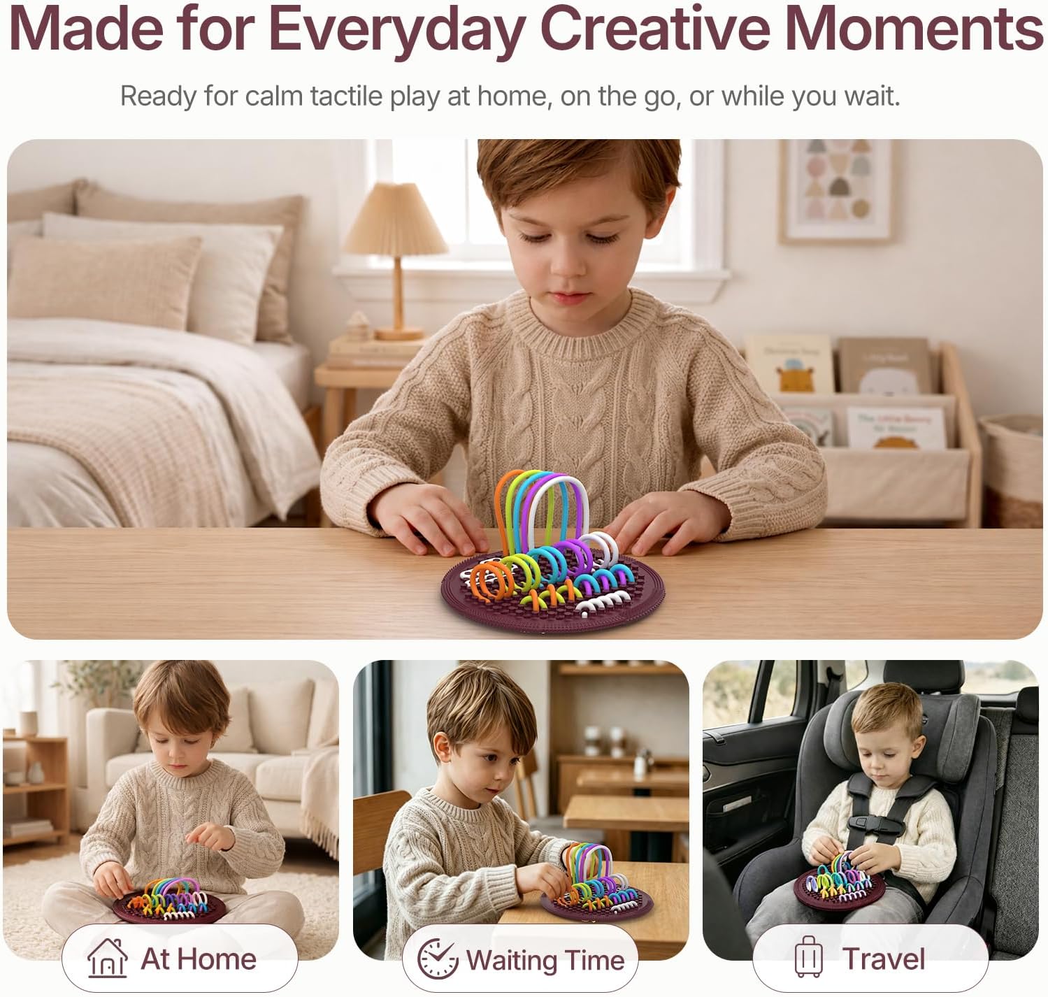 Sensory Fidget Toy for Kids, Silicone Knitting Board with 25 Strings, Creative Fine Motor Activity Toy, Quiet Stress Relief Fidget for Girls Boys 3+ & Adults, Travel Gift image 5