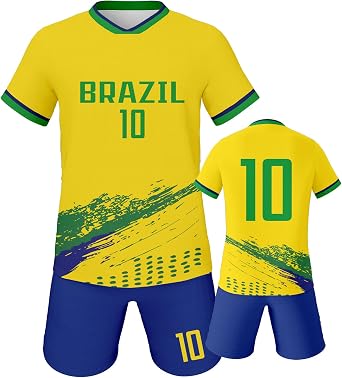 Soccer Jersey Kit Kids #7#10 National Team Boys Soccer Jersey/Shorts Football Shirt Set Girls Gift for Soccer Fans