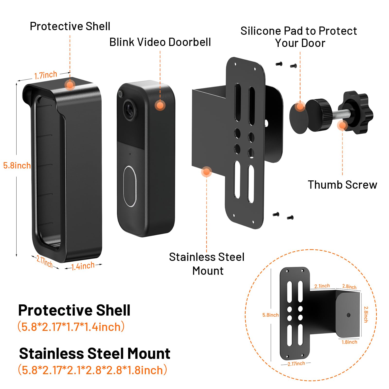 Blink Doorbell Mount, Anti-Theft Doorbell Mount for Blink Video Doorbell 1st Gen(Not for 2nd Gen), No Block Sensor & Night Vision, Blink Doorbell Camera Mount Bracket with Rain Cover