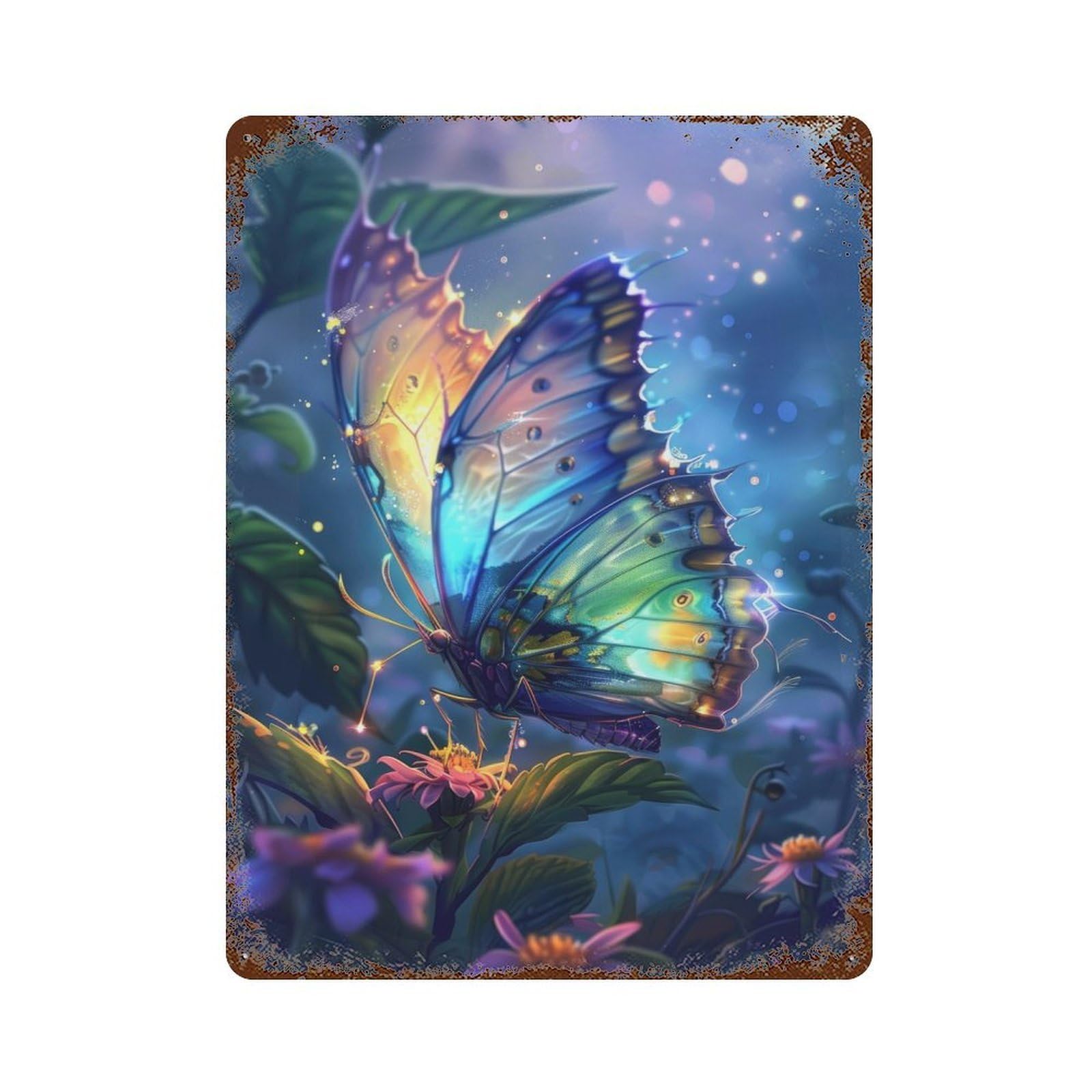 Vintage Metal Tin Sign Psychedelic Butterfly 15.7"x11.8", Industrial Home Decor for Farmhouse, Kitchen And Entryway Decor