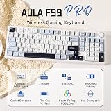 MechLands Aula F99 PRO Clavier de jeu mécanique 96 %, BT5.0/USB-C/2,4 GHz, sans fil, joint remplaçable à chaud, batterie de 8000 mAh, bouton rotatif, rétroéclairage RVB pour Windows/Mac (blanc bleu) - 2