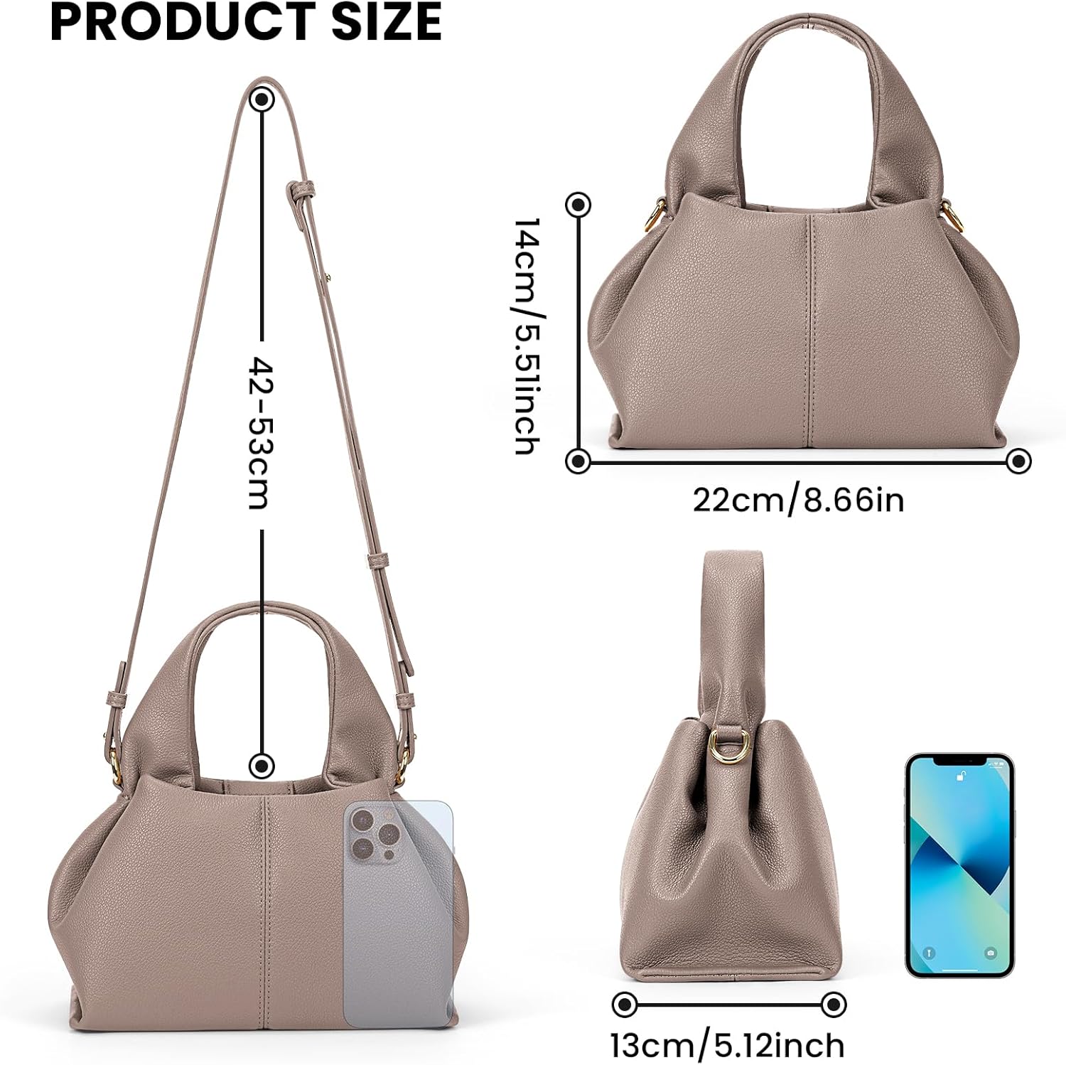 JQWYGB Cloud Pouch Dumpling Clutch Purse Women Tote Shoulder Retro Crossbody Bag with Removable Strap