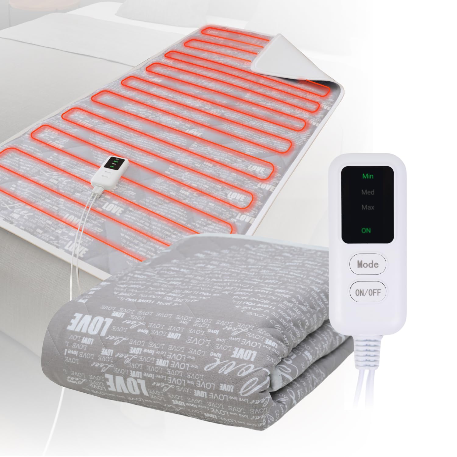 Navaris Coperta Termica Matrimoniale 180x130cm - Termocoperta Elettrica 3 Livelli Riscaldamento - Scaldaletto Spegnimento Automatico - Bianco/Grigio - Foto 5