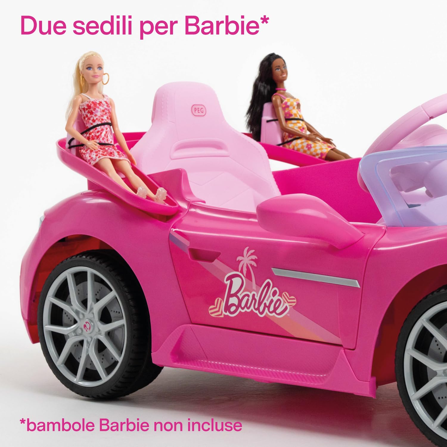 PEG Barbie RC Auto Elettrica Cavalcabile 12V per Bambini con Telecomando, Guida Manuale, Doppio Sedile per 2 Barbie, Portiere Apribili, Luci e Suoni, Età 18+ Mesi