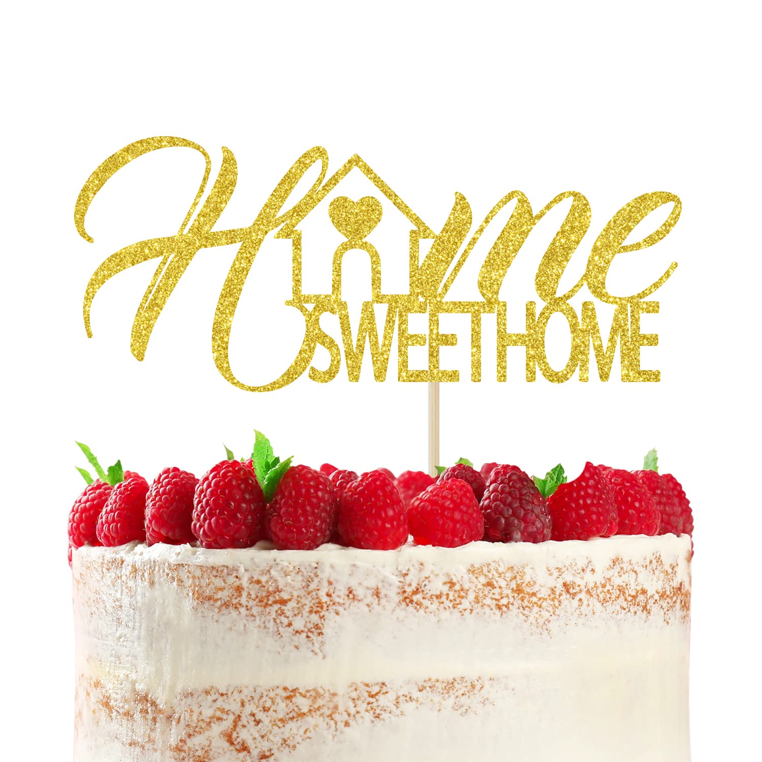 Home Sweet Home Cake Topper, New Couple/Housewarming/Family Reunion Cake Decorations, Congrats on Your New Home Party Decorations Gold Glitter