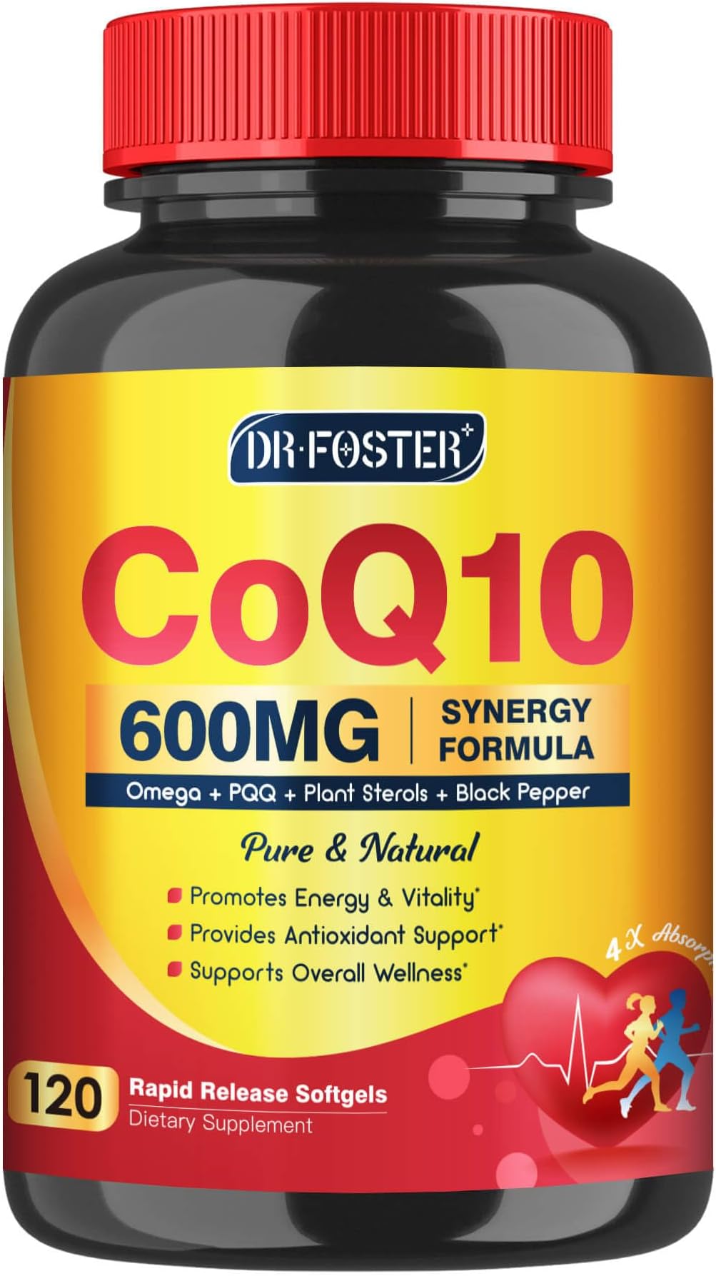 CoQ10 600 mg Softgels CoQ10 Supplement - CQ10 Coenzyme-Q10 with Omega 3 & PQQ & Vitamin E, CoQ10 400mg Softgels, 60 Servings