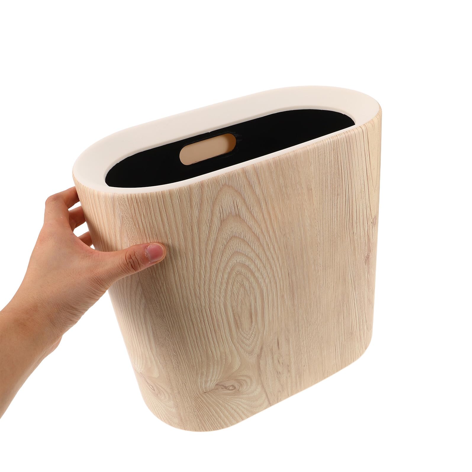 Pattumiera con Coperchio Sigillato Cestino per Carta Effetto Legno Adatto Spazi Stretti Camera da Letto Ufficio e Bagni Colore Beige