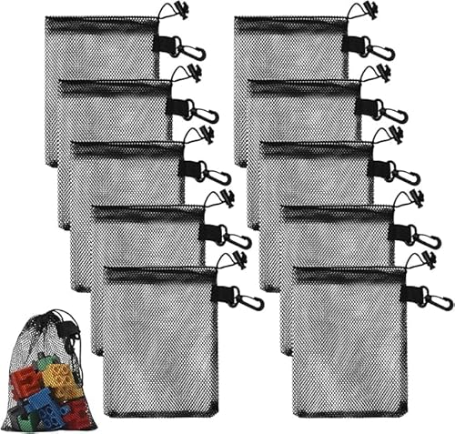 ZMDMAH Lot de 10 sacs de rangement portables, 15 cm x 20 cm, en nylon noir, avec cordon de serrage pour jouets, articles de sport, plongée, activités de plein air et plus encore