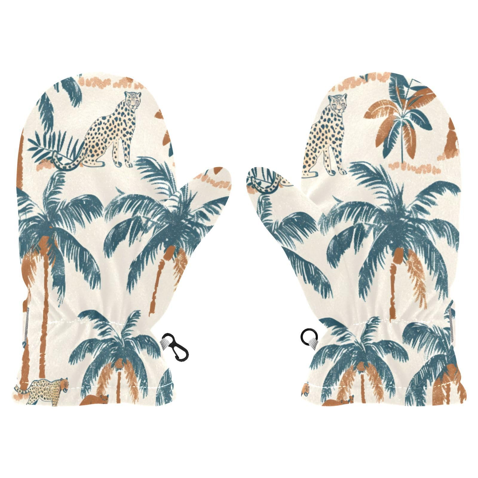 Kid's Winter Gloves Children Warm Gloves Tropical Palm Tree Asian Leopard for Boys Girl Age 4-6 Years