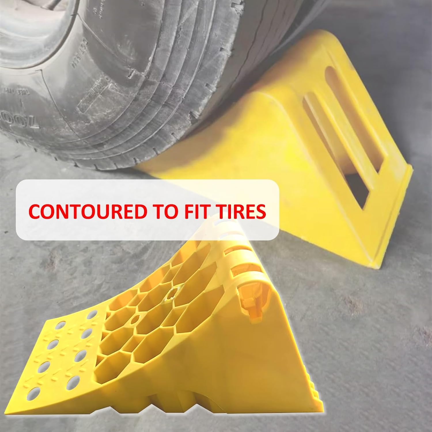 Trailer Chocks for Wheels, Industrial Grade Wheel Chocks, Eye-catching Yellow Wheel Stopper for Car/RV/Truck, Plastic Vehicle Security Block, 48x20x24cm(L*W*H)