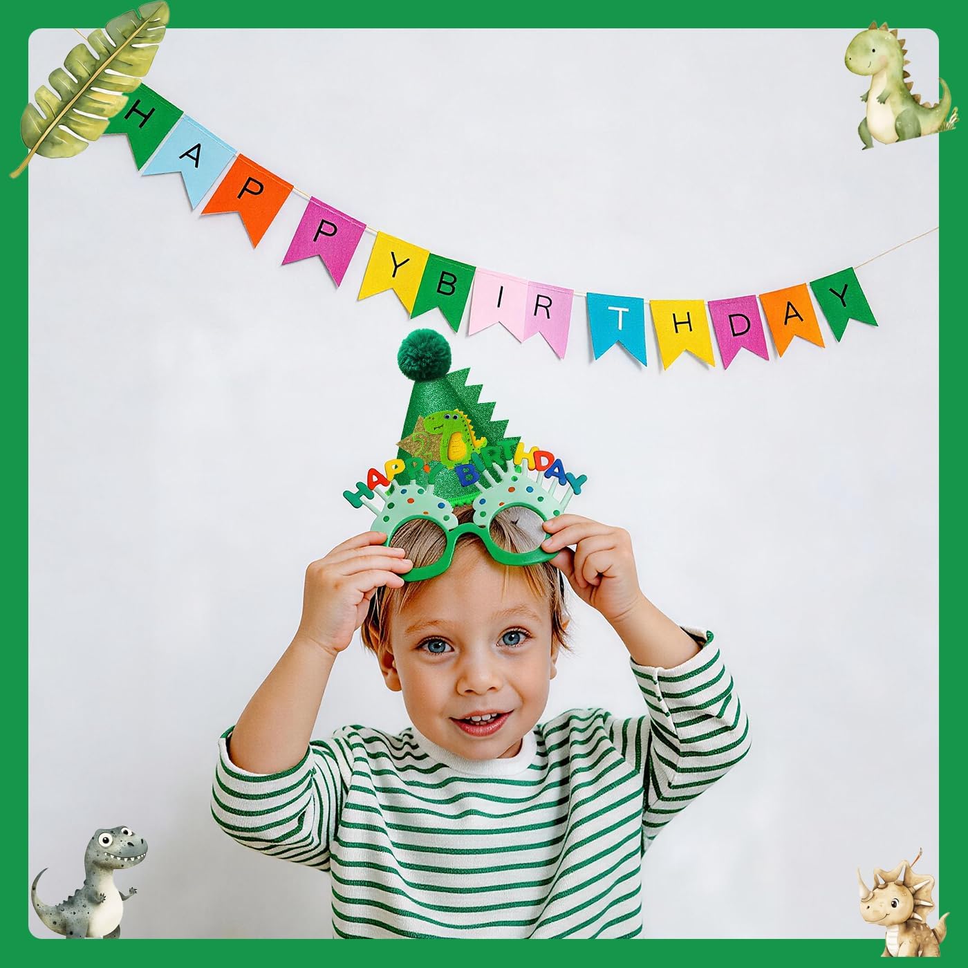 2nd Dinosaur Hat 2nd Dinousour Hat Decoration Green Glitter Dinosaur Crown