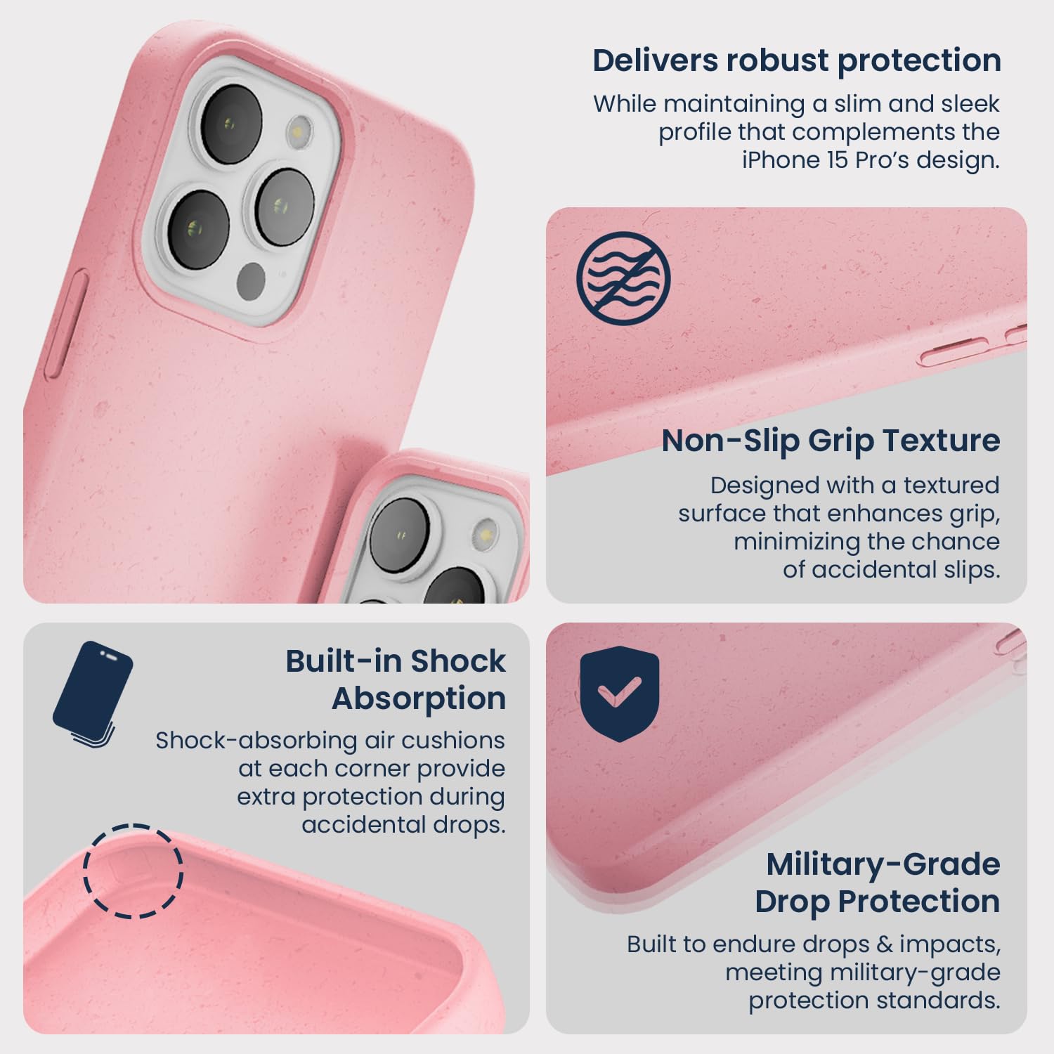 Wave Case Compatible with iPhone 15 Pro MagSafe Phone Case - Eco-Friendly Wheat Straw Phone Case with Shock-Absorbing Corners - Image 4