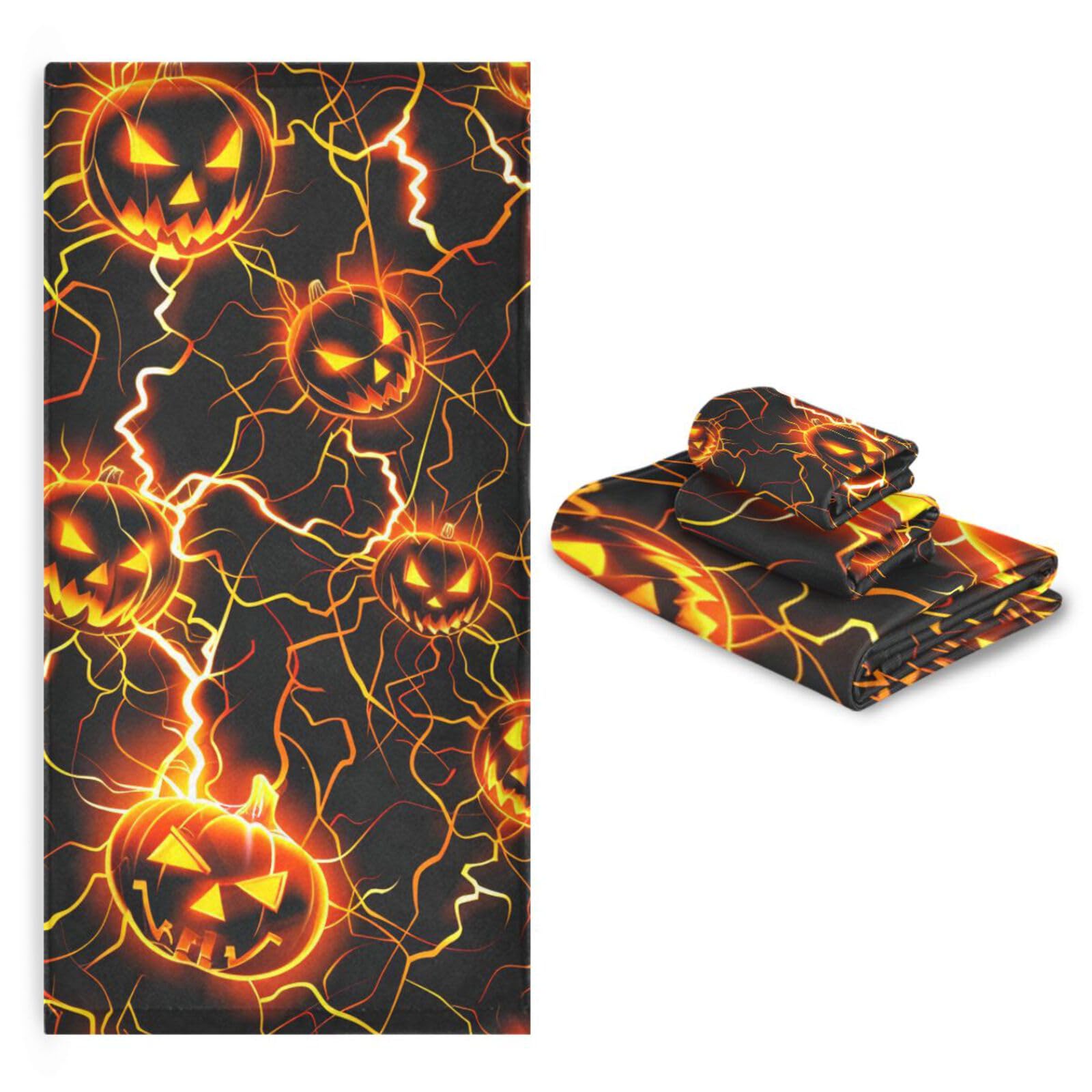 Horrors Lightning Pumpkin Halloween morbido asciugamano viso set 3 pezzi, 1 asciugamano da bagno, 1 asciugamano mani 1 panno per la casa cucina hotel palestra nuoto spa