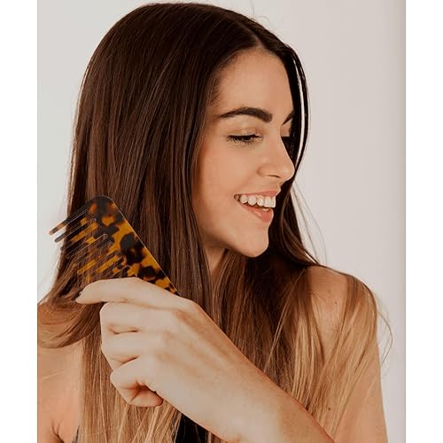 Miniatura 6 de Peine portátil de dientes anchos, paquete de 2 mini peine desenredante para el cabello, peine de bolsillo de leopardo, sin mango, peine de pelo de