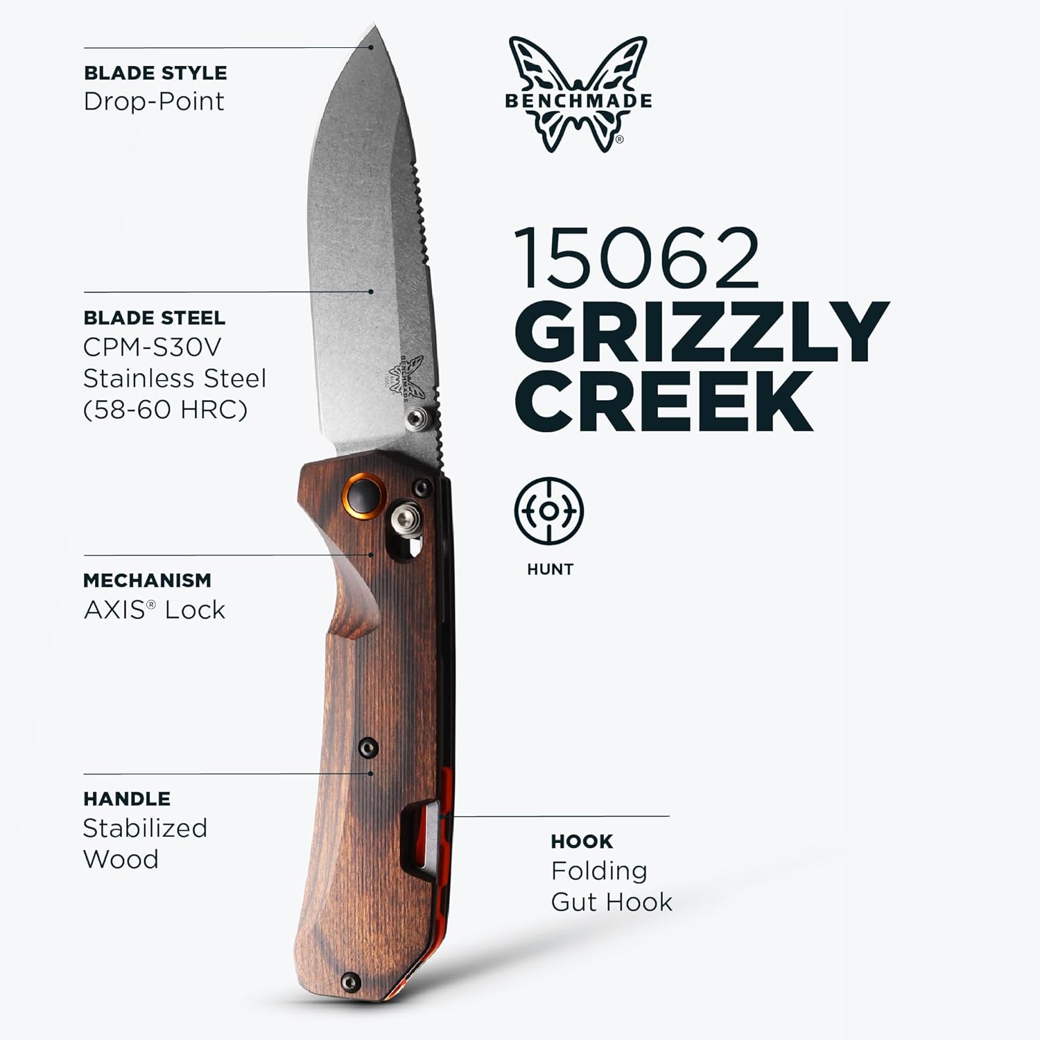 Benchmade - Grizzly Creek 15062 EDC Knife with Wood Handle (15062)