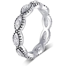 MDFUN 18K White Gold Plated Evil Eye Ring for Women Men