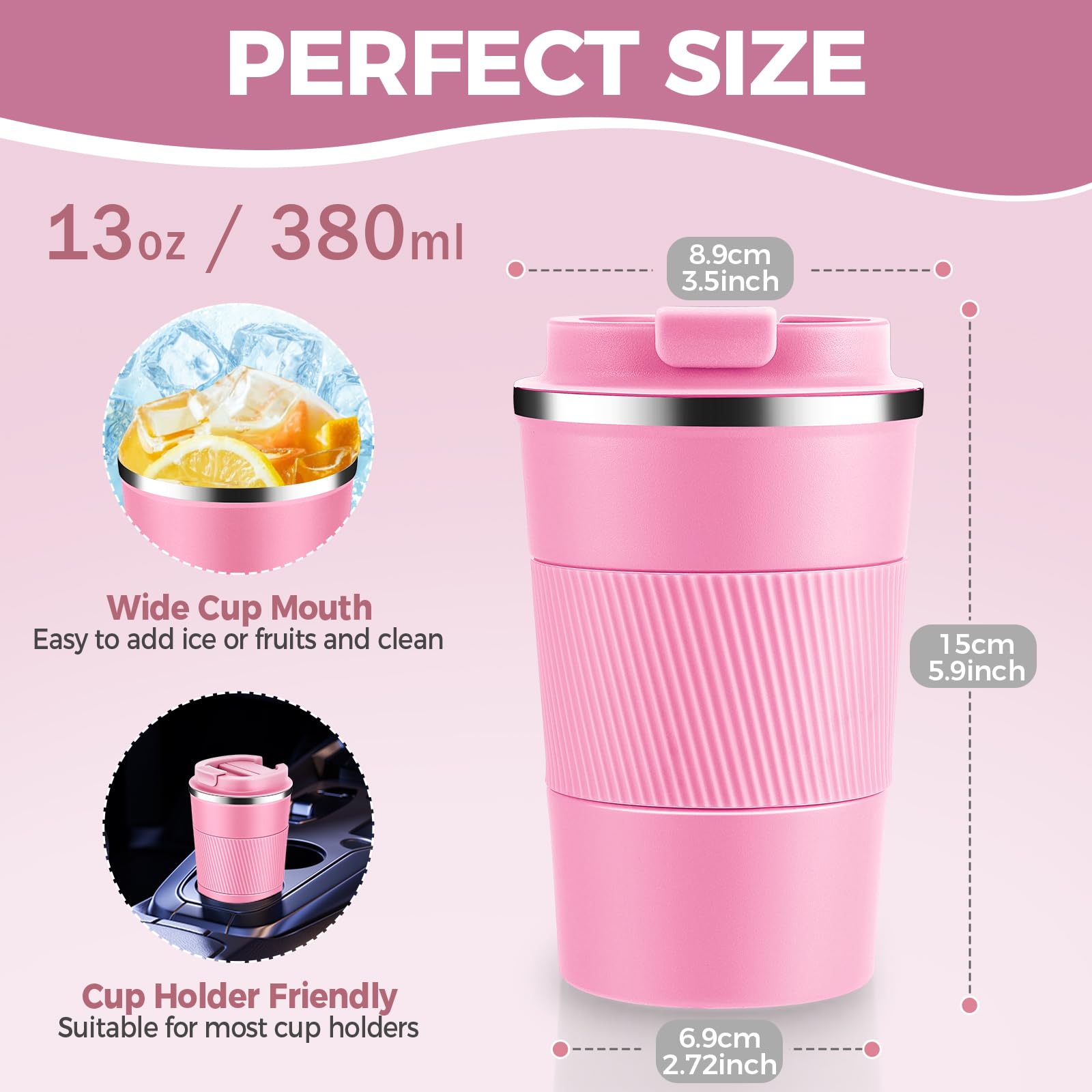 Volhoply 380ml 13oz Stainless Steel Insulated Travel Coffee Mug with Fip Lid Bulk 2 Pack,Reusable Double Wall Vacuum Metal Coffee Cup,Portable Leak Proof Tumbler for Hot & Cold Drinks(Mix,2) - Image 2