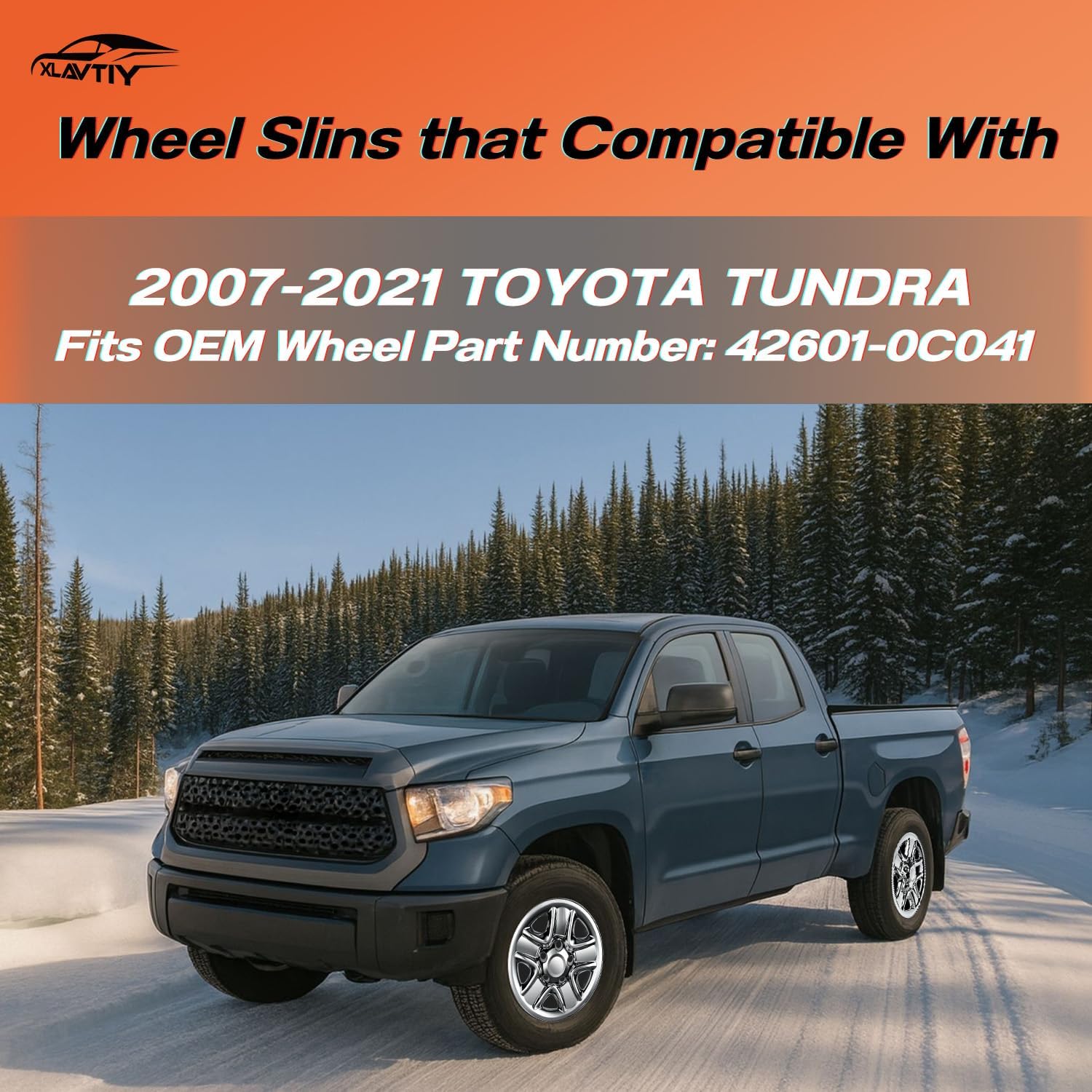 18 Inch Wheel Skins Compatible with 2007-2021 Toyota Tundra Factory Steel Wheels, Snap-On Wheel Covers, Durable ABS Replacement Hubcaps Set of 4 (Chrome)