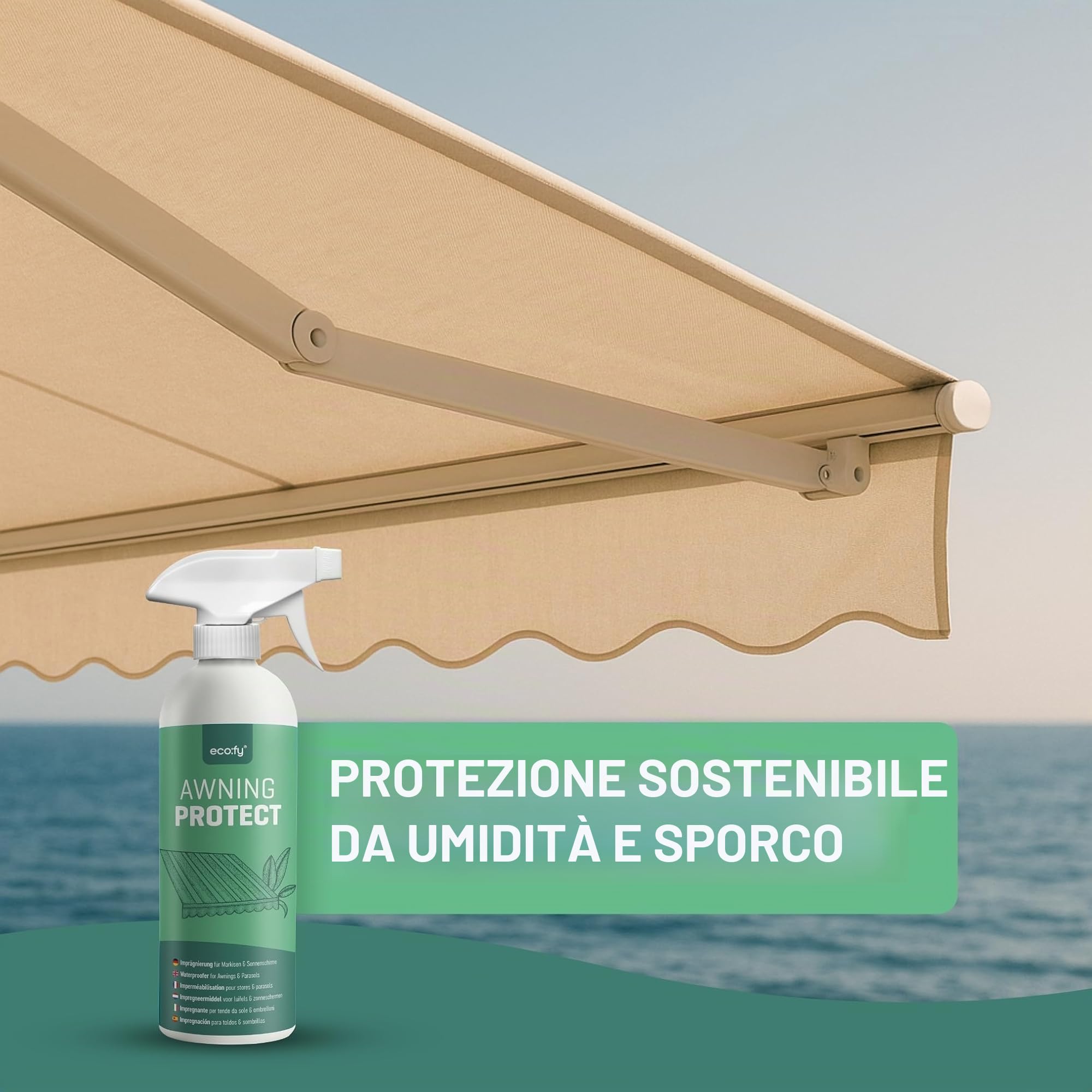 Tenda da sole, impermeabilizzante, 5 l, spray impregnante per tende da sole, ombrelloni e parasole, protezione da umidità e sporco, resistente ai raggi UV, privo di PFC e biodegradabile