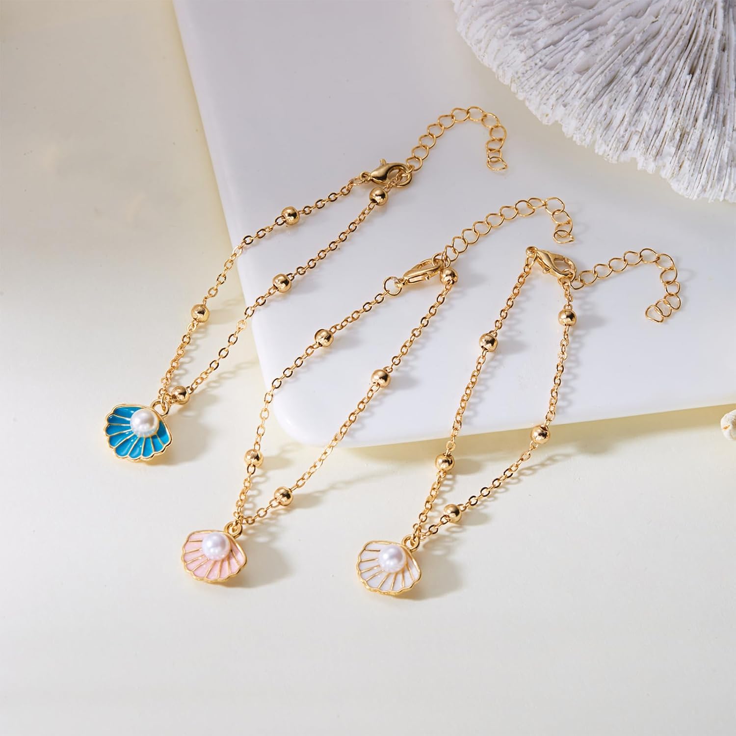 3Pcs Seashell Pearl Bracelet for Women Gold Plated Seashell Pearl Bracelets Beachy Holiday Jewelry - Image 3