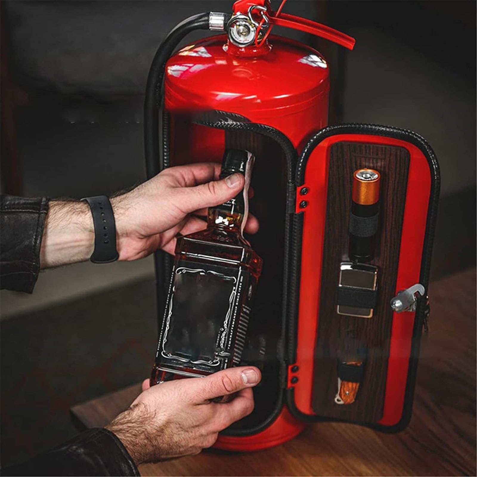 Aufbewahrungsbox für Feuerlöscher Minibar Tragbare Aufbewahrungsbox für Spirituosen und Gläser Weinkühler Ornamente Geschenke für Männer,33cm