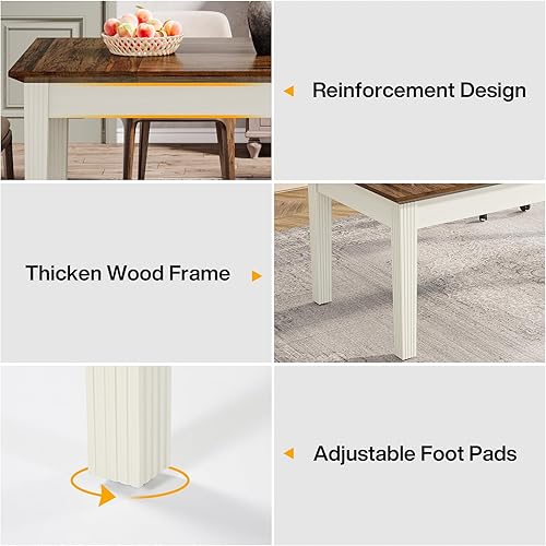 Miniatura 7 de Tribesigns Mesa de comedor para 4-6 personas, mesa de cocina rectangular de 62 pulgadas con patas de madera maciza, moderna mesa de comedor de