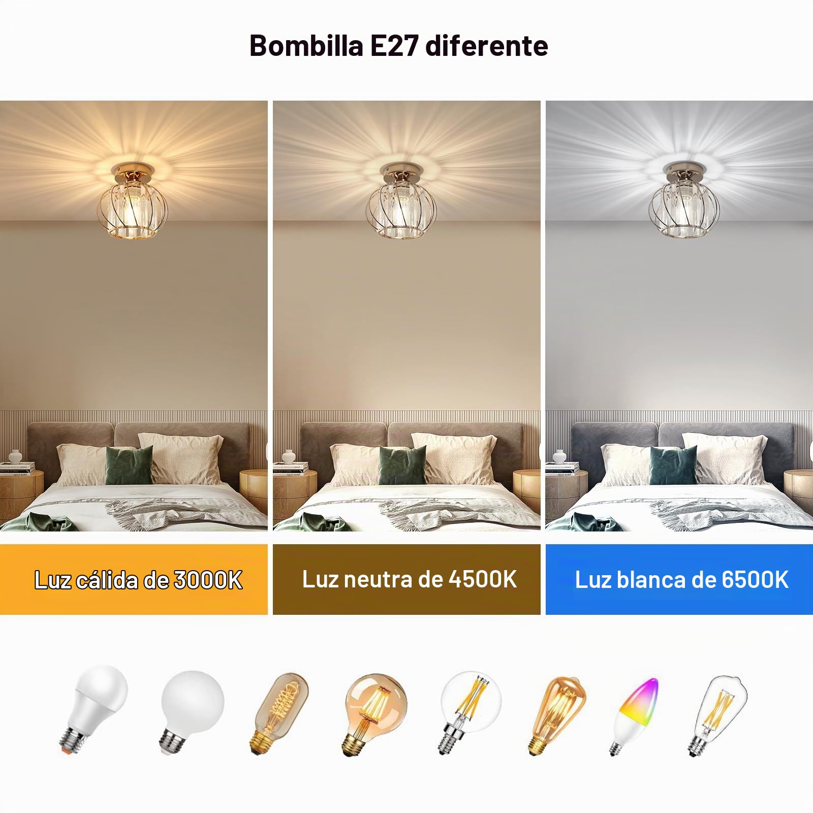 Lámpara de Techo de Cristal Dorado 2 Pack | Plafones Modernos con Enchufe E27, Lámpara de techo Metal para Salón, Dormitorio, Pasillo