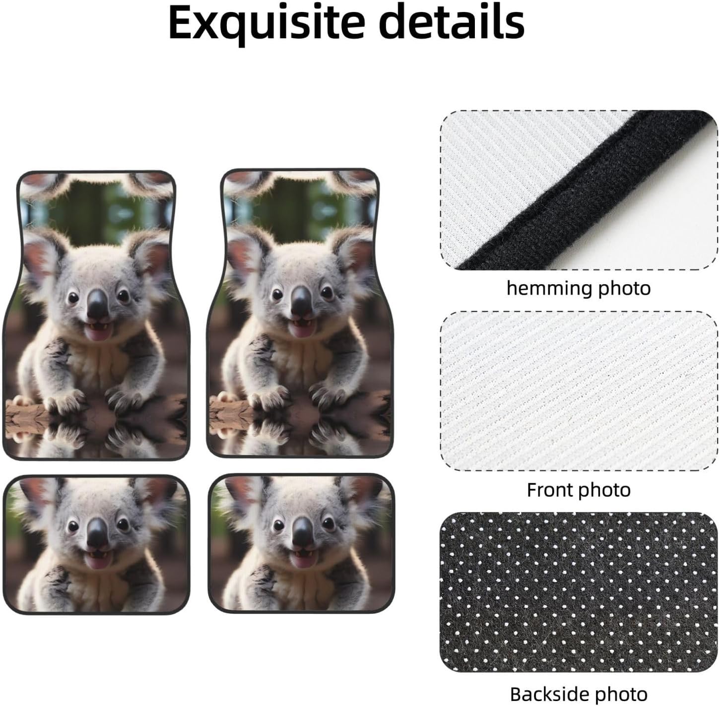 Cute Koala Patterned car mats 4-piece set | For cars/SUVs/trucks | Firm fit without displacement
