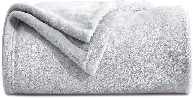 Maple&Stone Fleece Blanket Silver Grey - Fluffy Soft Sofa Throw Blanket, Warm Cozy Flannel Microfiber Travel Blanket for Bed and Couch Twin/Double Size Lightweight Fit All Season