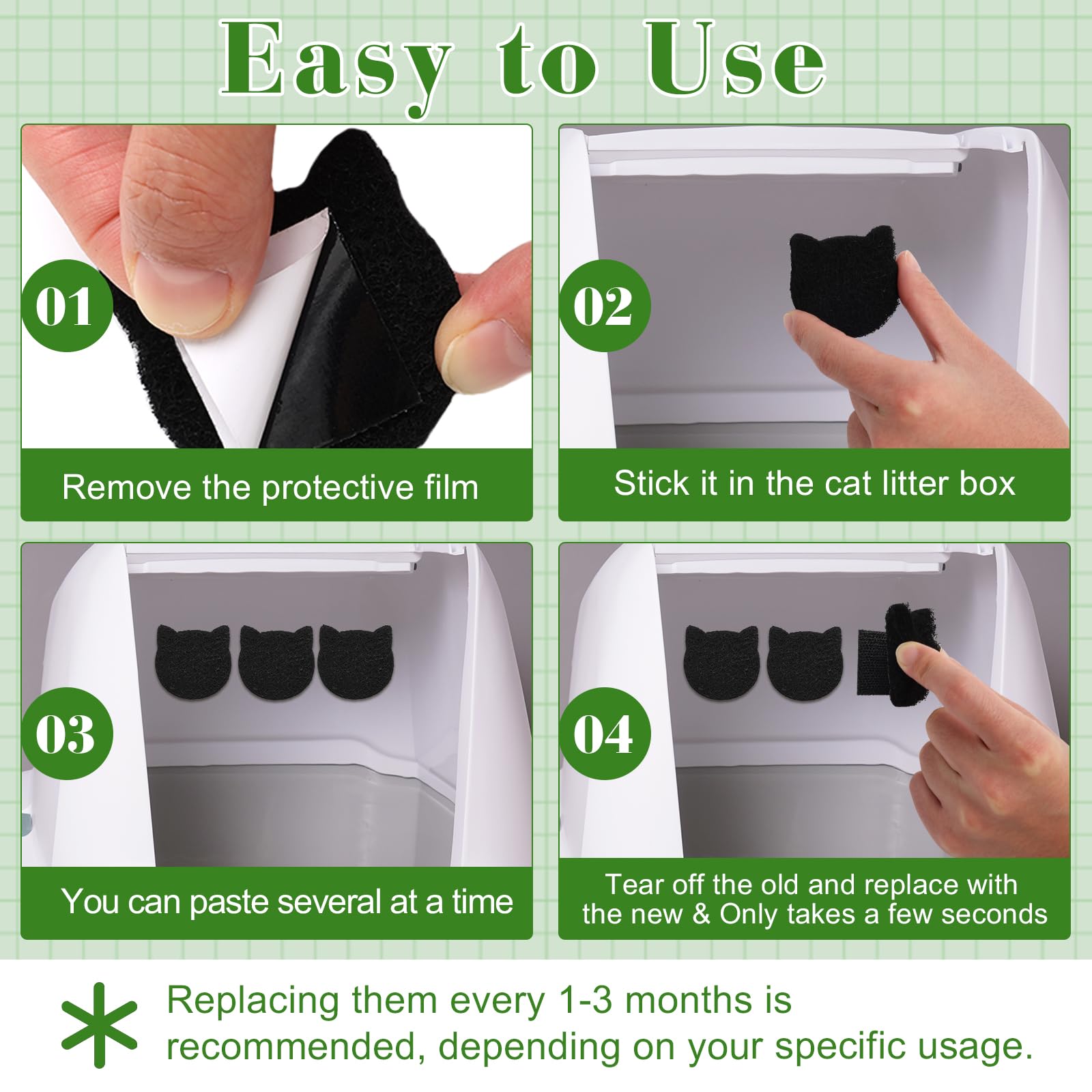 12-Pack Universal Cat Litter Box Carbon Filters – Stick-On Activated Charcoal Odor Absorbing Pads, Compatible with Most Litter Boxes and Pans - image 4
