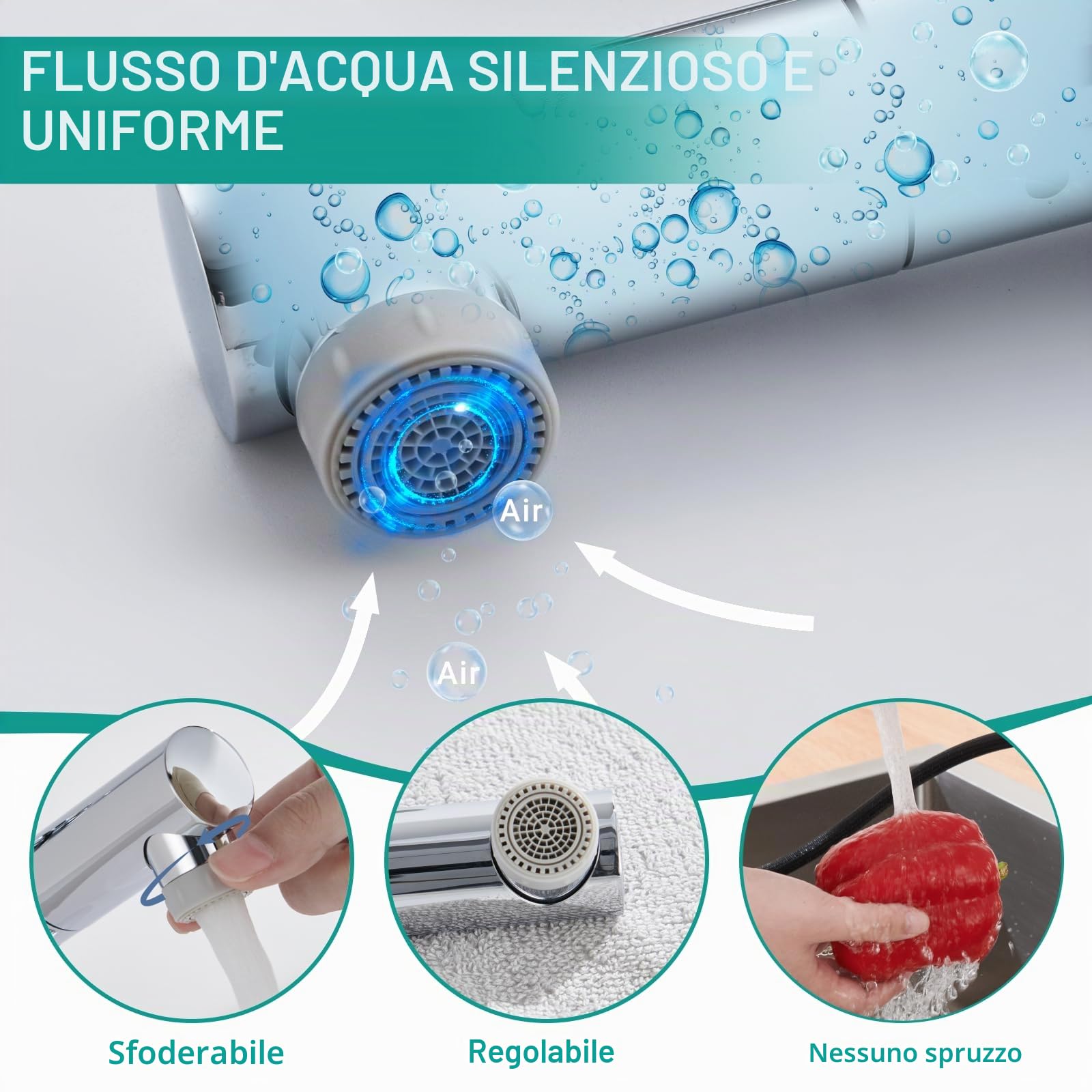Rubinetto Bagno con Doccetta Estraibile a 2 Modalità, DETBOM Miscelatore Lavabo Bagno, Rubinetti Monocomando, Adatto Lavabo da Appoggio, Aeratore Rimovibile, Acqua Calda/Fredda, Senza Piombo, Cromato