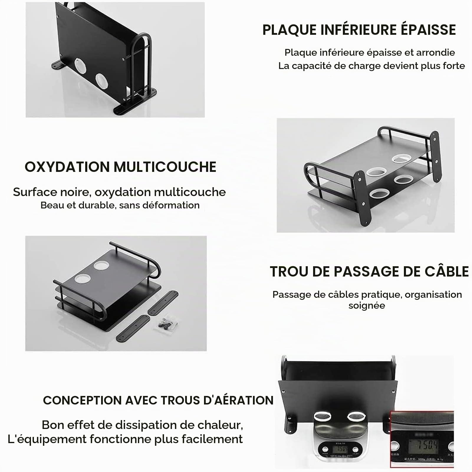 Support Mural Flottant à Double Couche, Boîte de Rangement pour Routeur Wifi Double Sans Fil, Support Mural pour Support de Stockage TV pour Chambre à Coucher, Salon