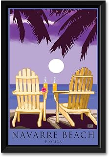 Navarre Beach Florida Adirondack Chairs Palms Corona Professionally Framed Art Print from Alla Prima Painting by Artist Joanne Kollman Framed Art Size: 26" x 38"