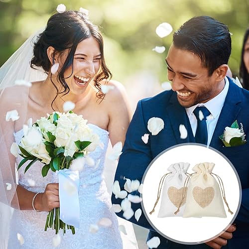 Miniatura 6 de Zhengmy 100 bolsas de arpillera de corazón de 4 x 6 pulgadas, bolsa de regalo de lino con cordón, mini bolsa de arpillera con cordón para joyería de