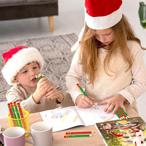 Miniatura 5 de Whaline 50 lápices de Navidad con borradores, 2 estilos, lápices de escritura cortos, medios lápices de Navidad rojos y verdes, árbol de Navidad y
