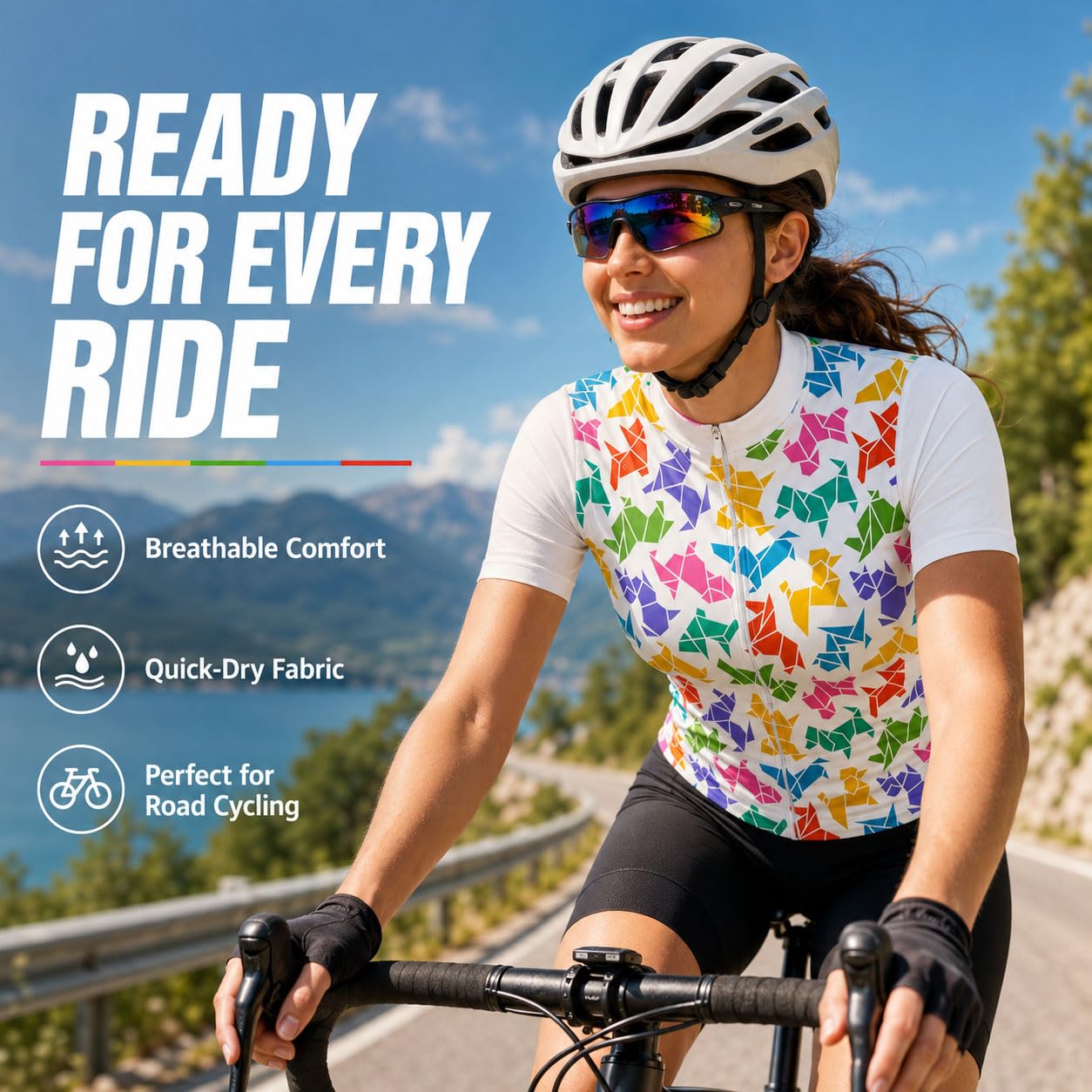 Fahrradtrikot Damen Kurzarm Rennrad Mountain Bike Trikot Atmungsaktiv, 3D Druck Profi Radtrikot Slim Fit, Schnelltrocknend Radsport Bekleidung Top